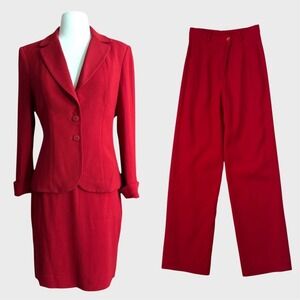 Vintage‎ 90's Women's Georgiou Small Red Power Suit Blazer Skirt Bold Classic